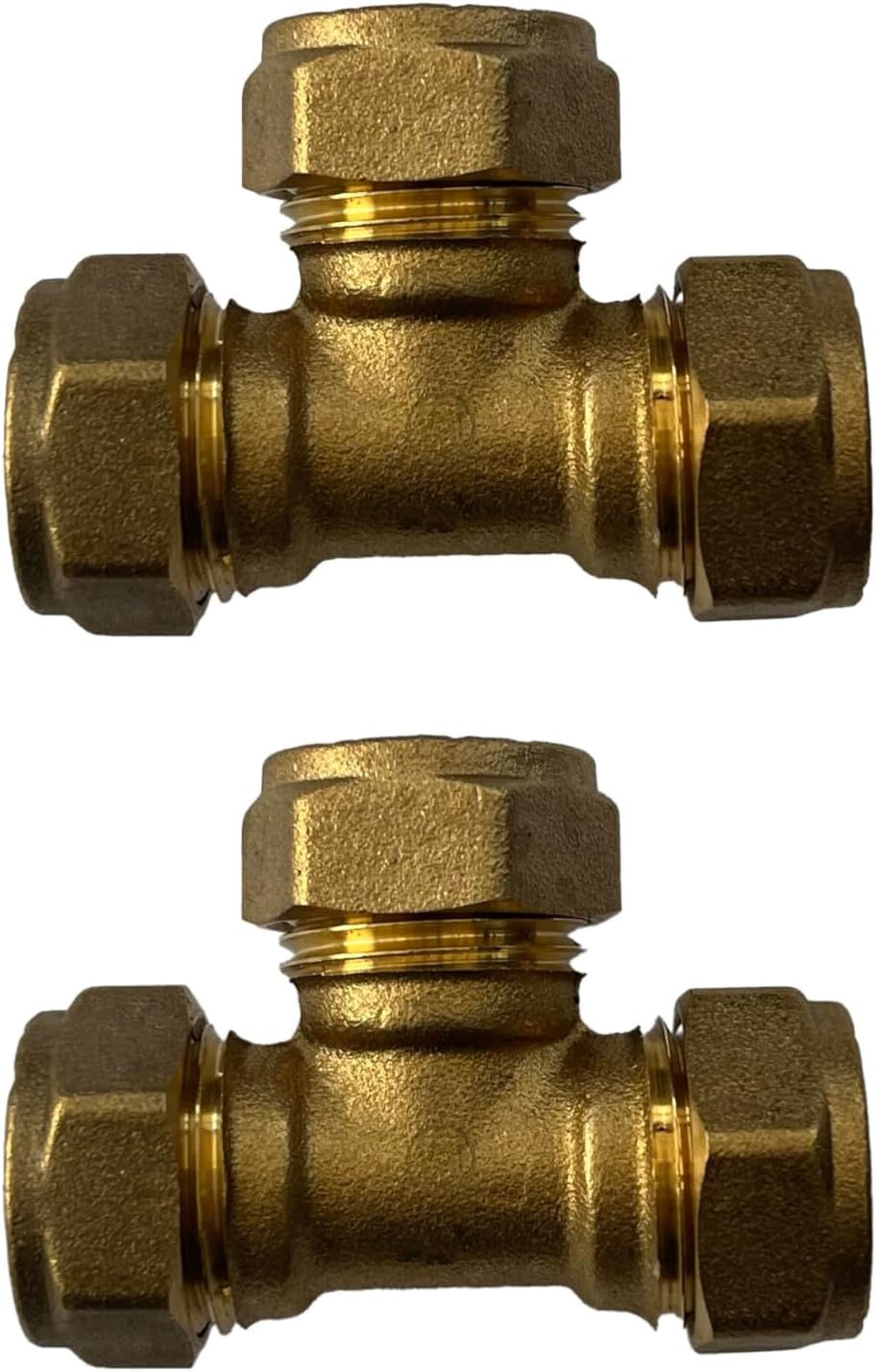 WRAS 15mm Compression Tee - Durable Brass Compression Tee Pipe Connectors for Copper Pipe, 15mm Compression Fitting, 15mm Tee - Pack of 2-1