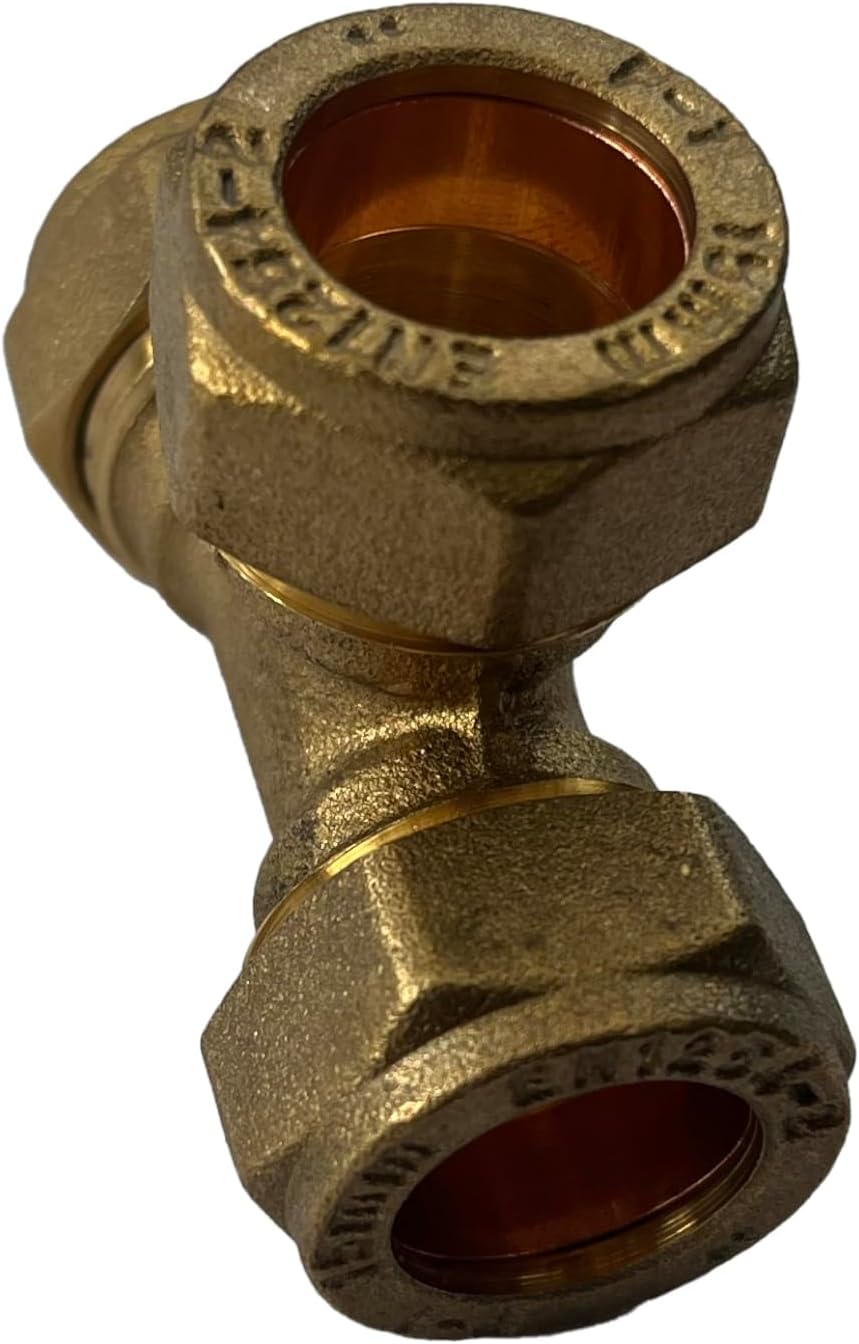 WRAS 15mm Compression Tee - Durable Brass Compression Tee Pipe Connectors for Copper Pipe, 15mm Compression Fitting, 15mm Tee - Pack of 2-2