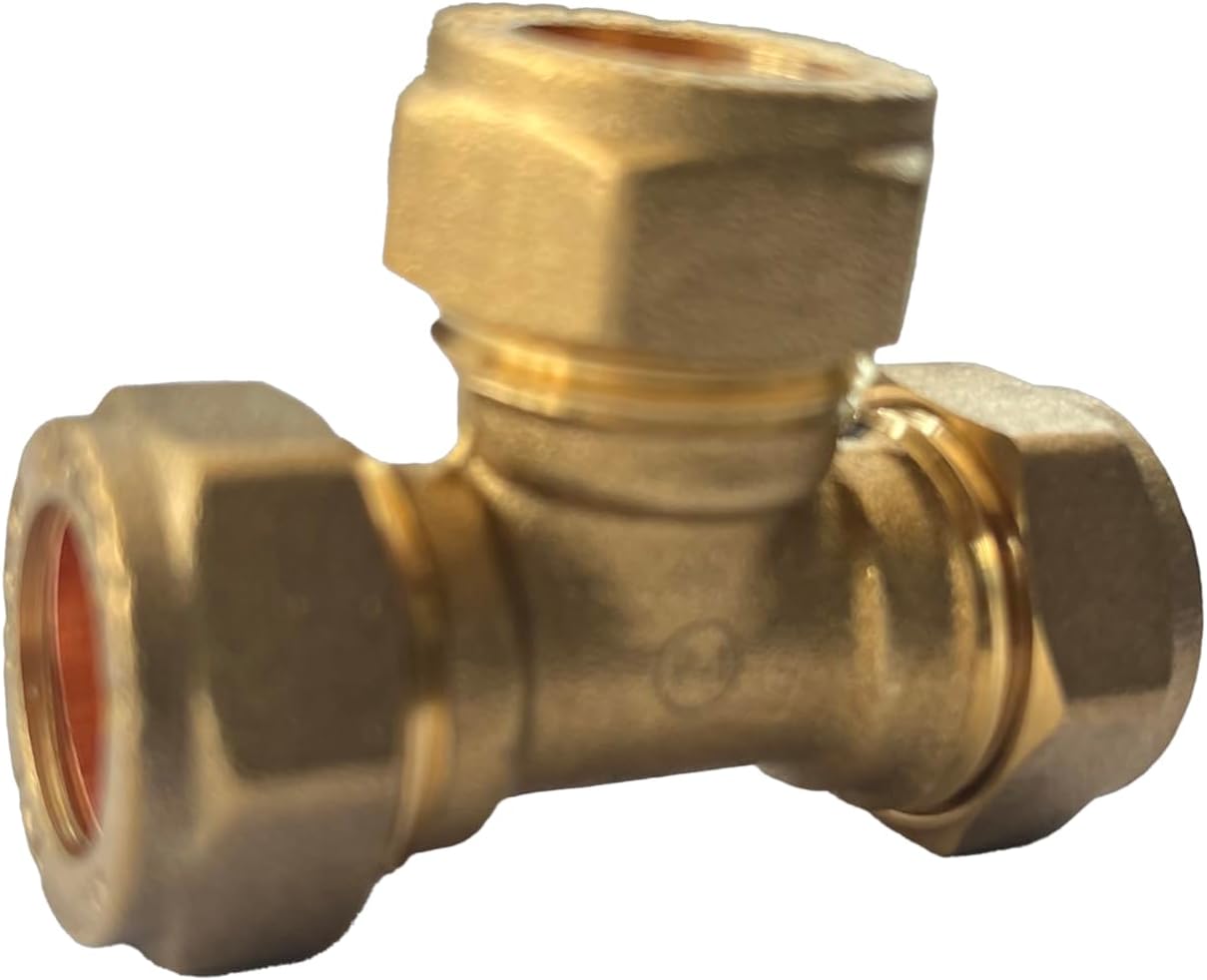 WRAS 15mm Compression Tee - Durable Brass Compression Tee Pipe Connectors for Copper Pipe, 15mm Compression Fitting, 15mm Tee - Pack of 2-4