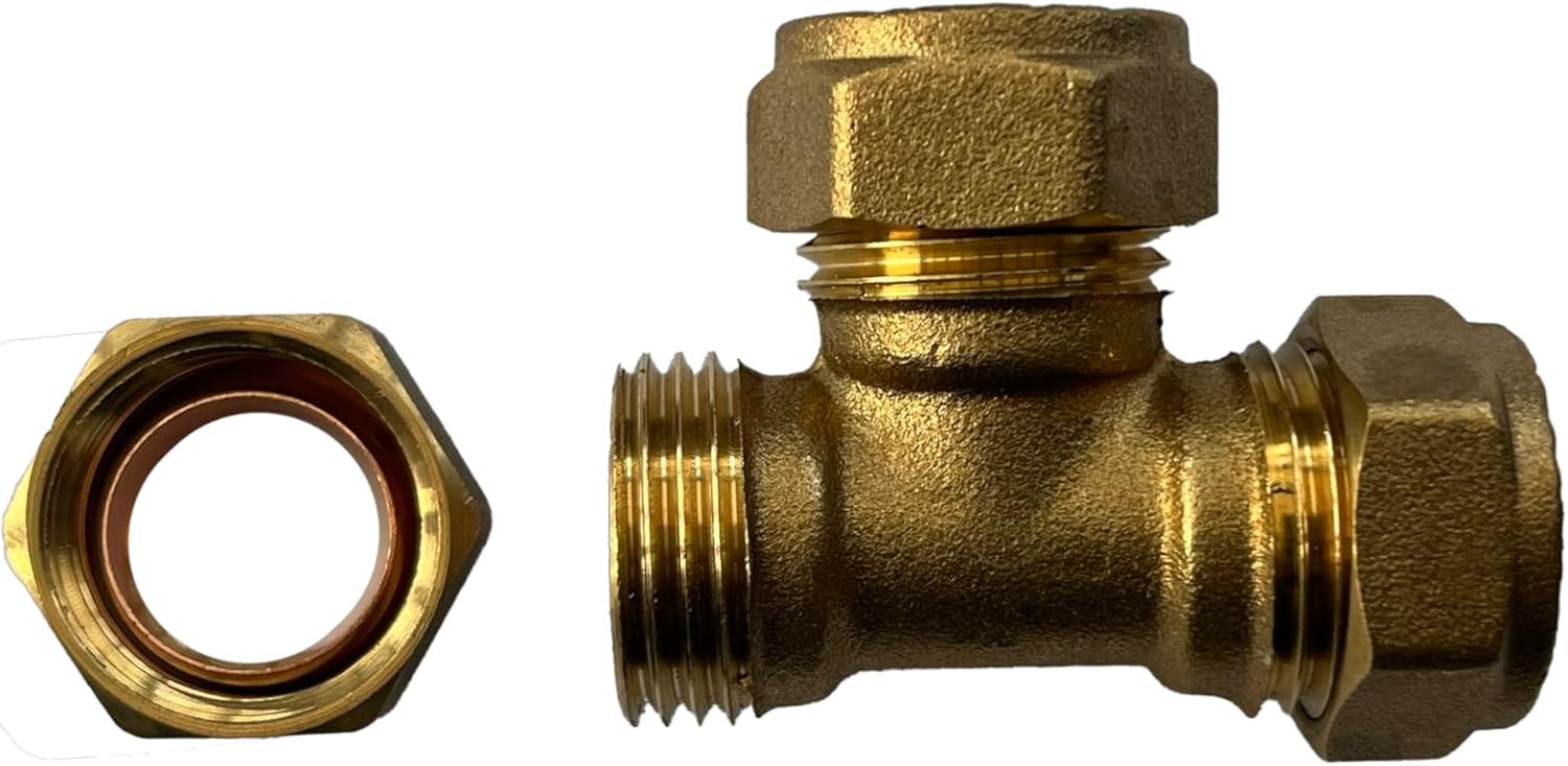 WRAS 15mm Compression Tee - Durable Brass Compression Tee Pipe Connectors for Copper Pipe, 15mm Compression Fitting, 15mm Tee - Pack of 2-6