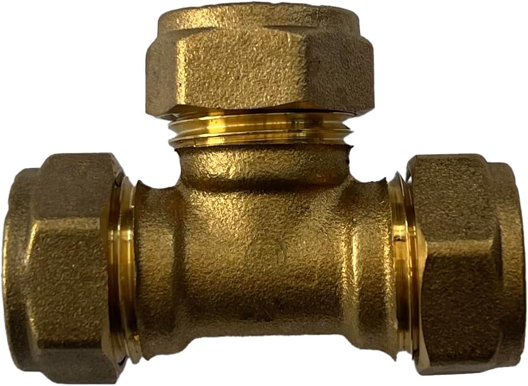 WRAS 15mm Compression Tee - Durable Brass Compression Tee Pipe Connectors for Copper Pipe, 15mm Compression Fitting, 15mm Tee - Pack of 2-7