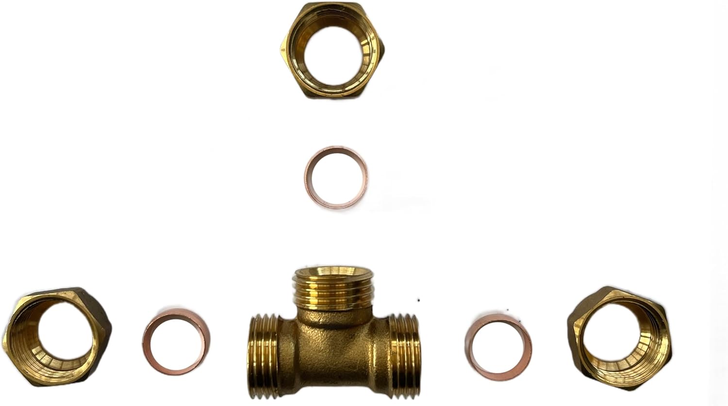 WRAS 15mm Compression Tee - Durable Brass Compression Tee Pipe Connectors for Copper Pipe, 15mm Compression Fitting, 15mm Tee - Pack of 2-8