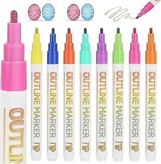 LUCKNIGHT Glitter Pens Outline Marker Pens, 8 Colours Metallic Double Line Outline Pens, Doodle Dazzle Pens, Squiggles Outline Pens for Stocking Fillers Kids, Scrapbook Crafts, DIY Photo Album