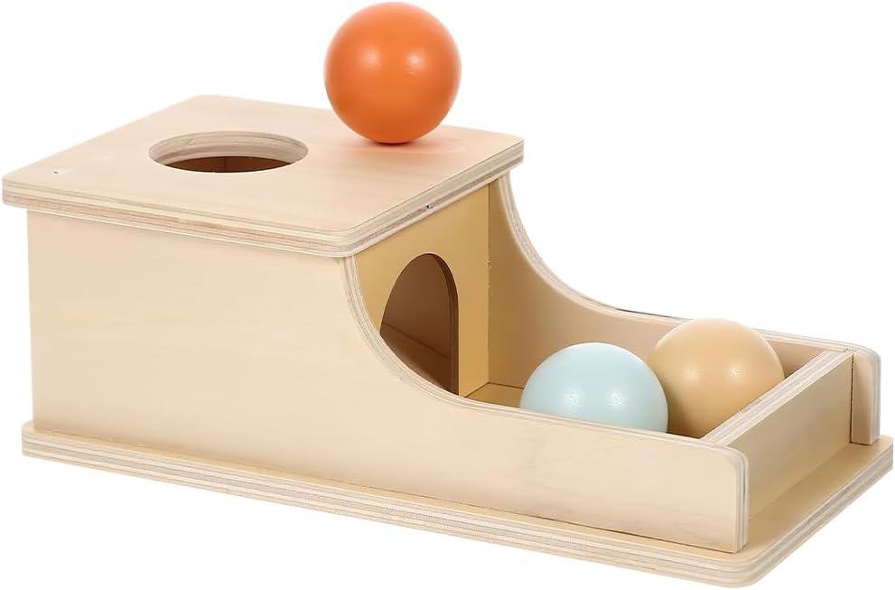 Lotvic Montessori Object Permanence Box, Ball Drop Toy with Wooden Activity Cube, 12 Month Old Toys with 1 Ball Drop Box and 3 Round Balls, Educational Baby Montessori Toys for Babies 6-12 Months-0