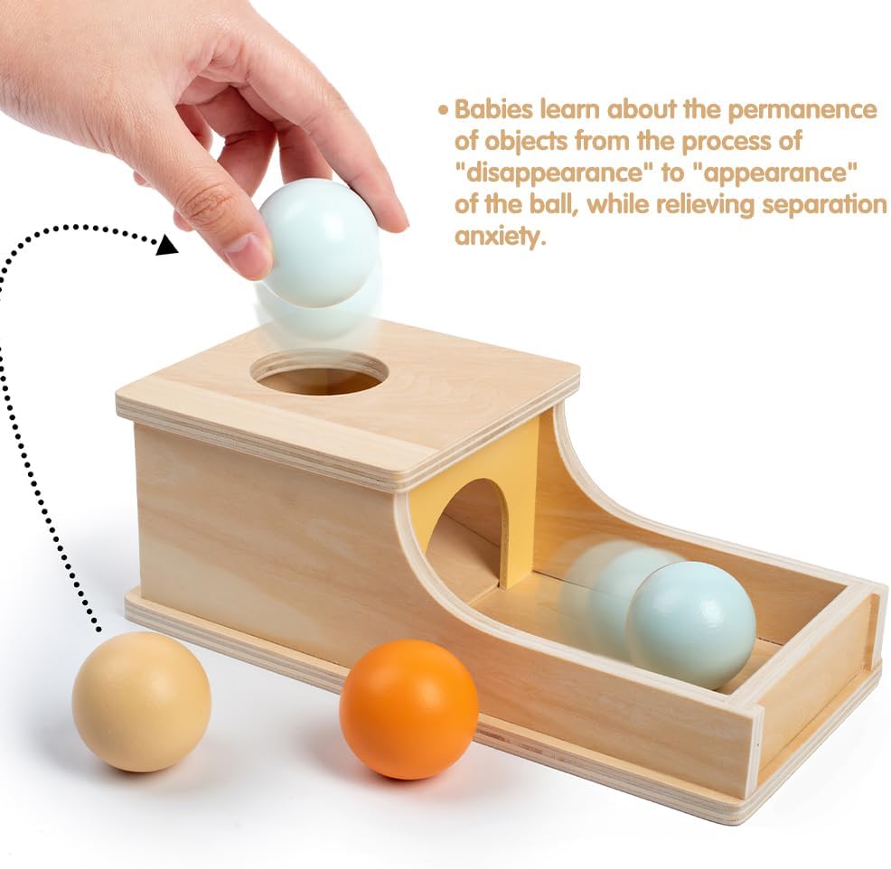 Lotvic Montessori Object Permanence Box, Ball Drop Toy with Wooden Activity Cube, 12 Month Old Toys with 1 Ball Drop Box and 3 Round Balls, Educational Baby Montessori Toys for Babies 6-12 Months-3