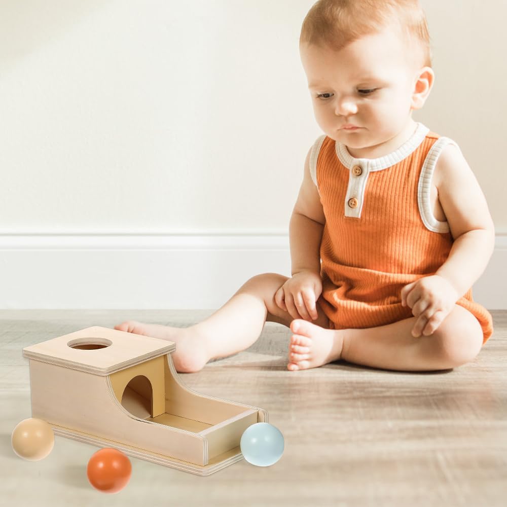 Lotvic Montessori Object Permanence Box, Ball Drop Toy with Wooden Activity Cube, 12 Month Old Toys with 1 Ball Drop Box and 3 Round Balls, Educational Baby Montessori Toys for Babies 6-12 Months-5