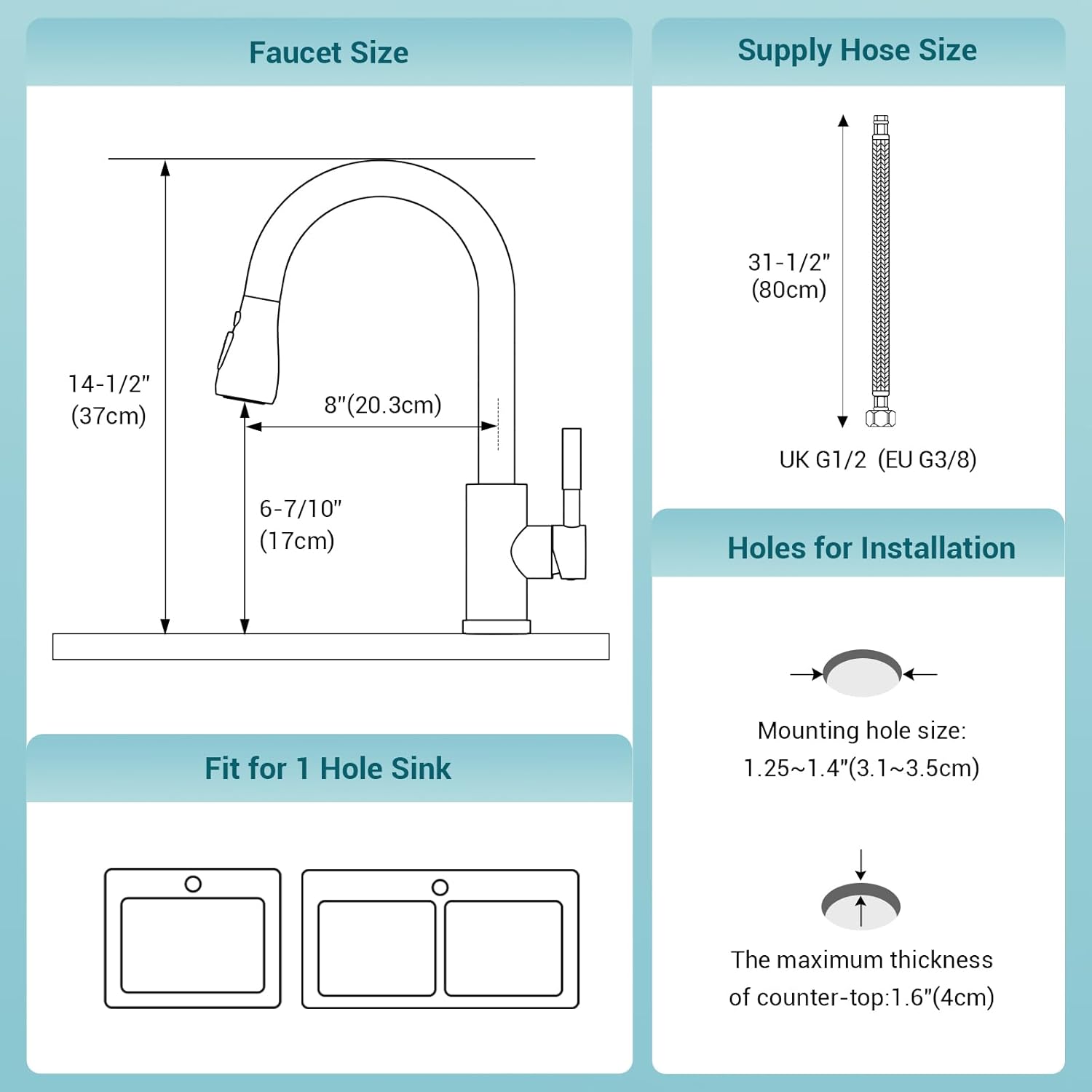 DAYONE Kitchen Mixer Tap with Pull Out Spray, SUS304 Stainless Steel Sink Taps Mixer with 3 Functions for Kitchen, 360° Swivel Single Handle High Arc Kitchen Faucet, Brushed Steel-1