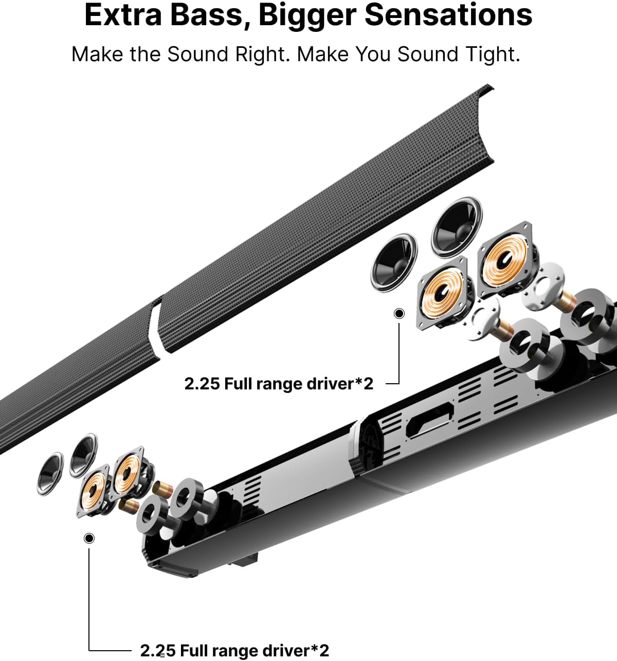 ULTIMEA 4.1ch Dolby Atmos Sound Bar for Smart TV, 2-in-1 Bluetooth 5.3 Soundbar for TV with Subwoofer, 280W Peak Power, 3 EQ Modes TV Sound Bar, Bass Boost, HDMI in/eARC, Apollo S60 Detachable Series-5