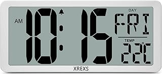 XREXS Large Digital Wall Clock - 13.46 Inch Large LCD Display Wall Clock, Digital Wall Clock with Calendar, Alarm Clock, Temperature and Timer, Loud Alarm and Clear, Calendar Clock for Decor