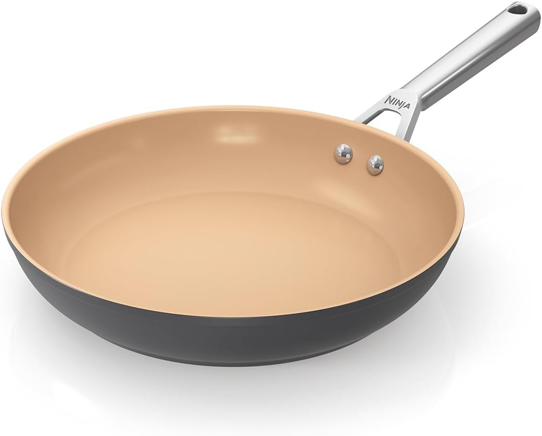 Ninja Extended Life 28cm Ceramic Wok, Non-Stick (No PFAs, PFOAs, Lead or Cadmium), Induction Compatible, Stainless Steel Handle, Oven Safe to 285°C, Terracotta & Grey, CW90928UK-0