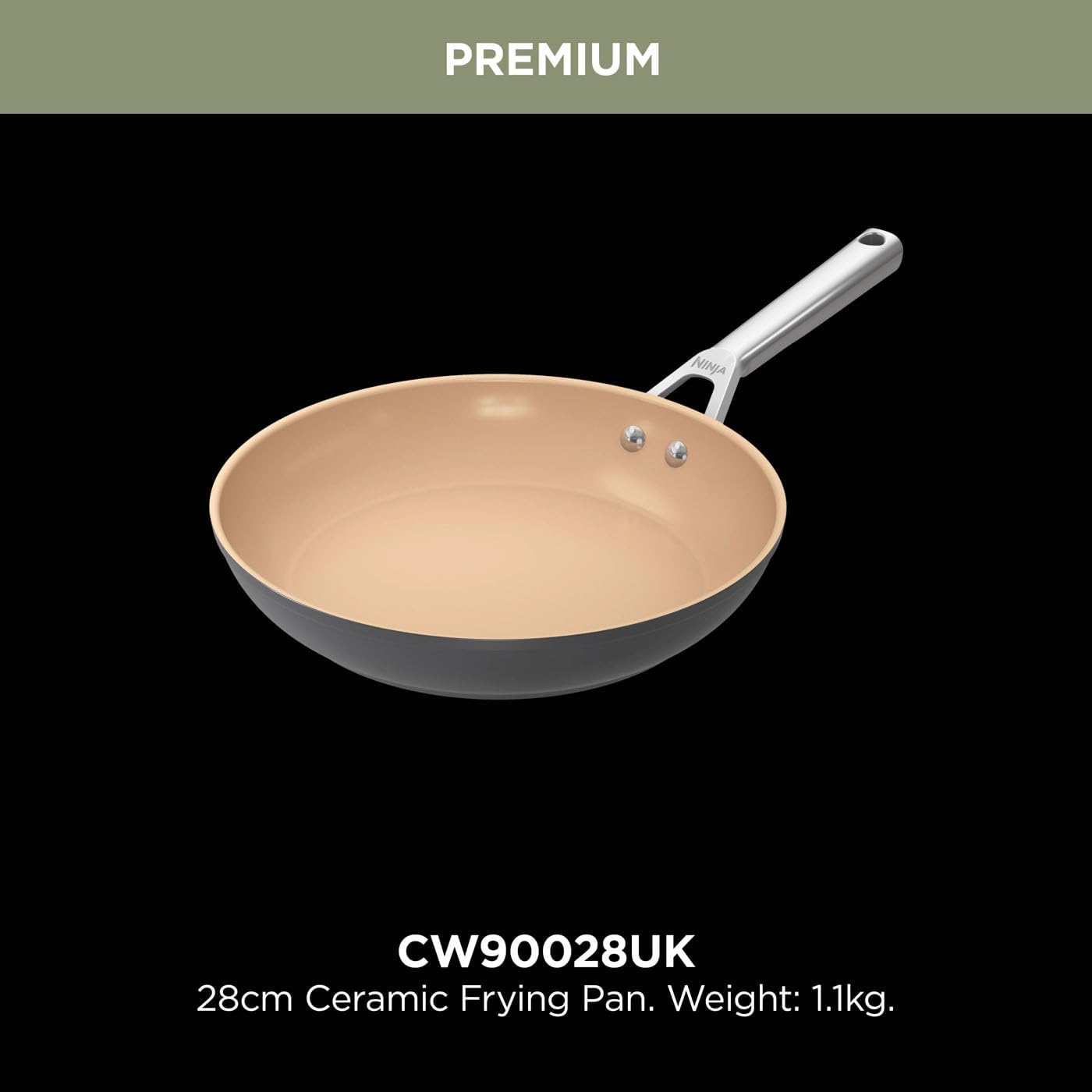 Ninja Extended Life 28cm Ceramic Wok, Non-Stick (No PFAs, PFOAs, Lead or Cadmium), Induction Compatible, Stainless Steel Handle, Oven Safe to 285°C, Terracotta & Grey, CW90928UK-6