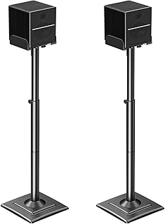 ELIVED Adjustable Height Speakers Stands, Extend 865mm to 1100mm, Spring Loaded Floor Speaker Stand Holds Universal Satellite & Bookshelf Speakers Up to 5KG, Cable Management, 1 Pair EV5028