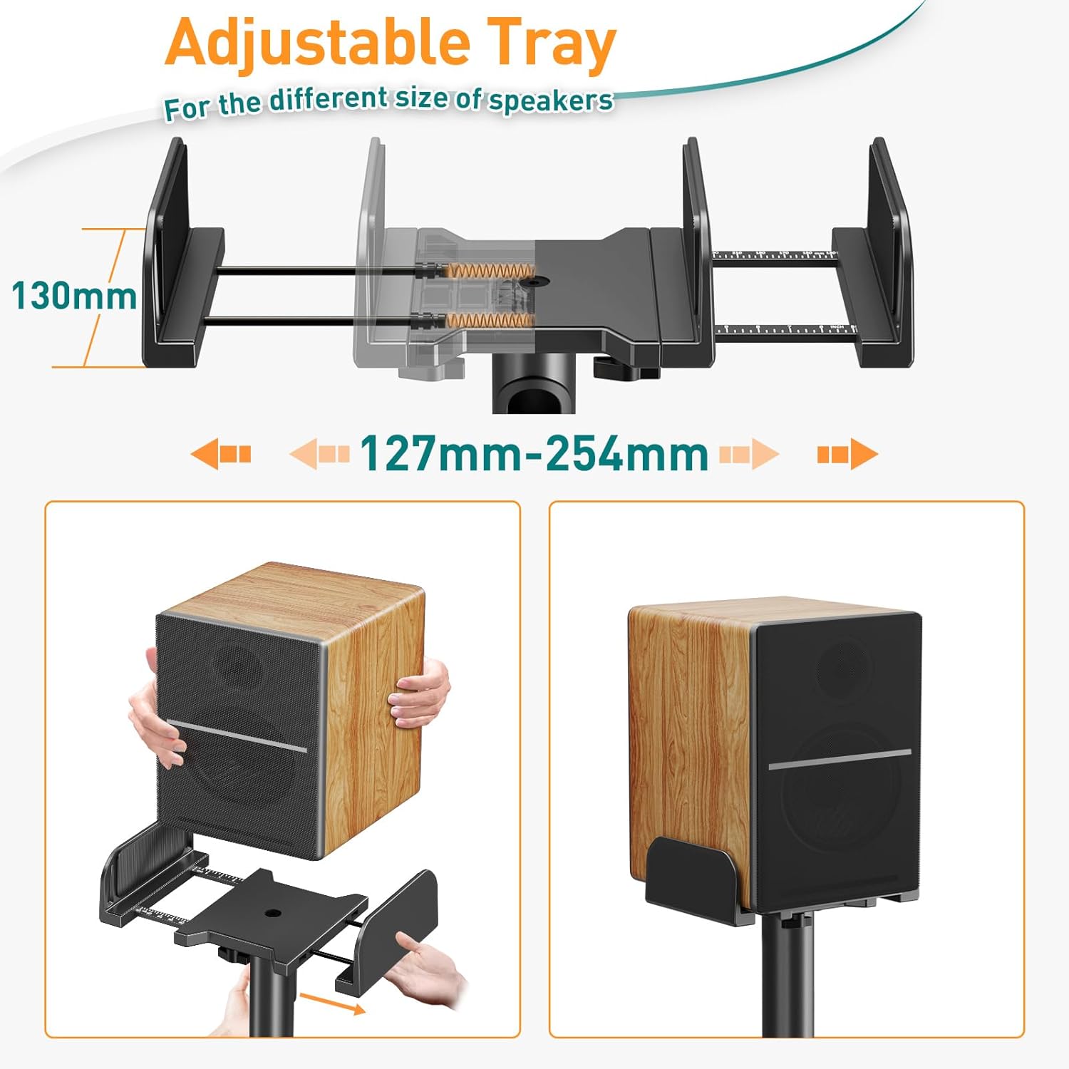 ELIVED Adjustable Height Speakers Stands, Extend 865mm to 1100mm, Spring Loaded Floor Speaker Stand Holds Universal Satellite & Bookshelf Speakers Up to 5KG, Cable Management, 1 Pair EV5028-2