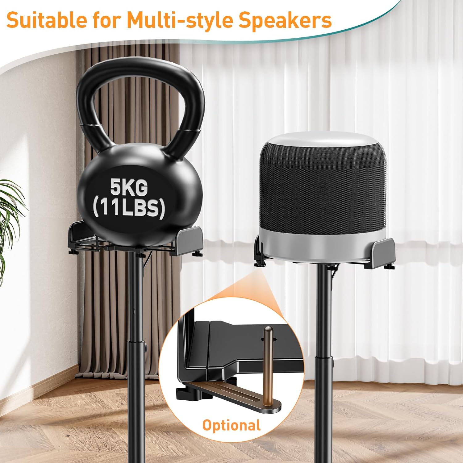 ELIVED Adjustable Height Speakers Stands, Extend 865mm to 1100mm, Spring Loaded Floor Speaker Stand Holds Universal Satellite & Bookshelf Speakers Up to 5KG, Cable Management, 1 Pair EV5028-5