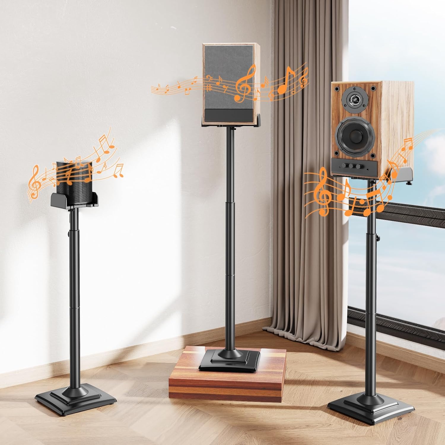 ELIVED Adjustable Height Speakers Stands, Extend 865mm to 1100mm, Spring Loaded Floor Speaker Stand Holds Universal Satellite & Bookshelf Speakers Up to 5KG, Cable Management, 1 Pair EV5028-7