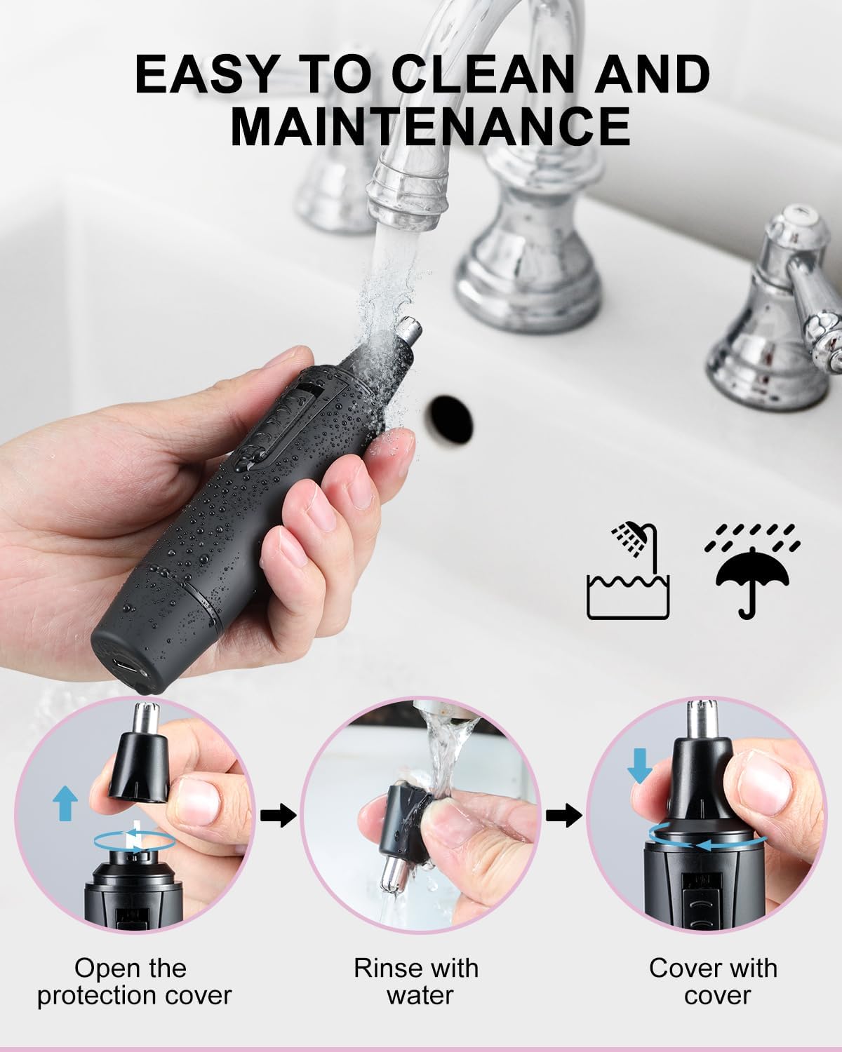 Rechargeable Nose Hair Trimmer for Men 2024 Painless Upgrade Nose Trimmer Men Professional Nose Hair Trimmer for Men Dual Edge Blades with IPX7 Waterproof for Easy Cleansing,Black-5