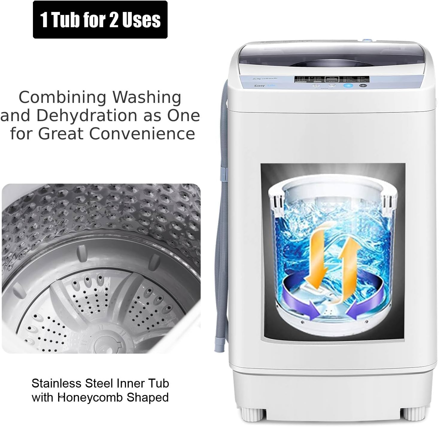 GiantexUK 2-in-1 Portable Washing Machine, Single Tub Washer and Spin Dryer with 6/10 Washing Modes, 3/8 Adjustable Water Levels & Drain Pump, Compact Laundry Washer (4.5kg Load, 10 Modes, 8 Levels)-1