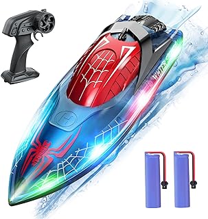 DEERC RC Spider Boat with LED Light for Kids, 2.4Ghz Full Proportional Remote Control Boat for Pools and Lakes, 80 Min Running Time, Pool Toys, Capsize Recovery