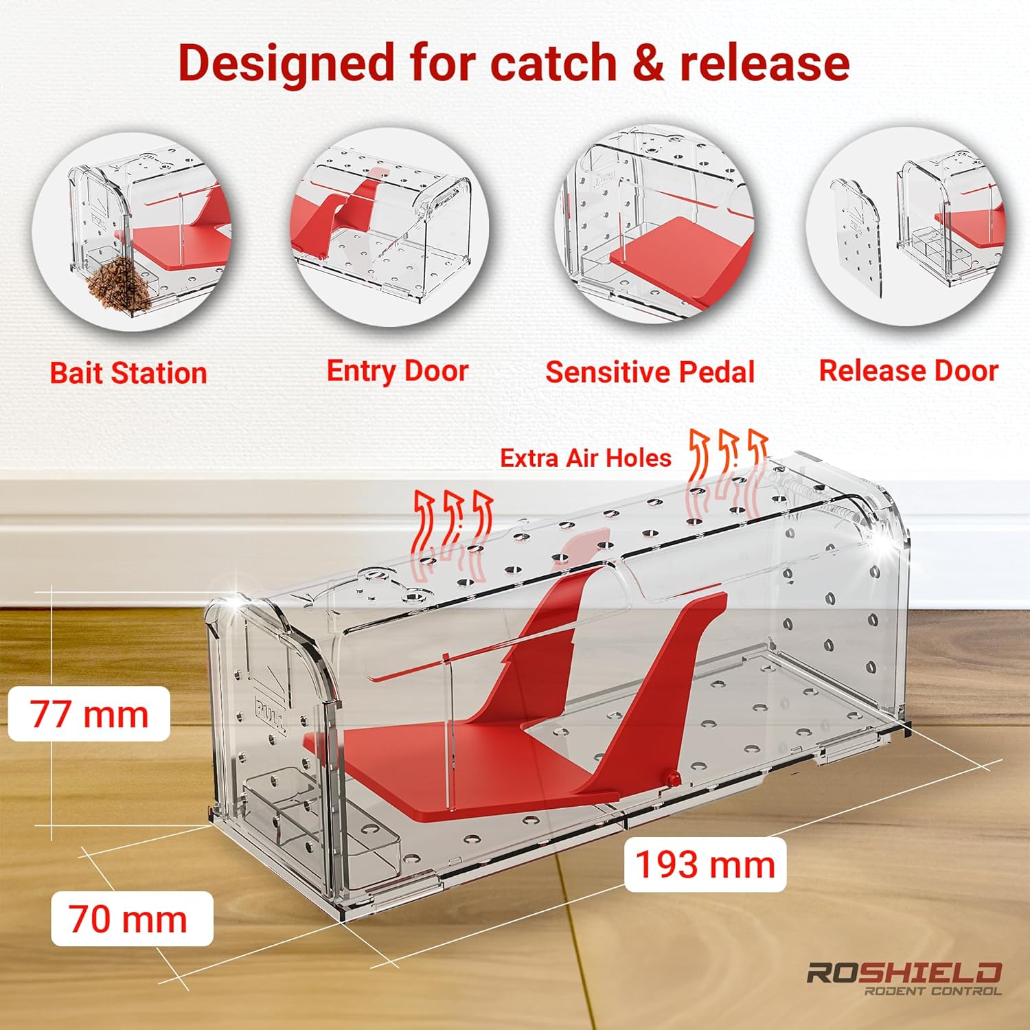 Roshield 2 X Humane MOUSE Traps for Indoors and Outdoors, Duty Pest Trap for Catch Alive. Pets and Children Friendly. Reusable Rodent Mice Trap. Quick, Effective and Highly Sensitive Catcher-1