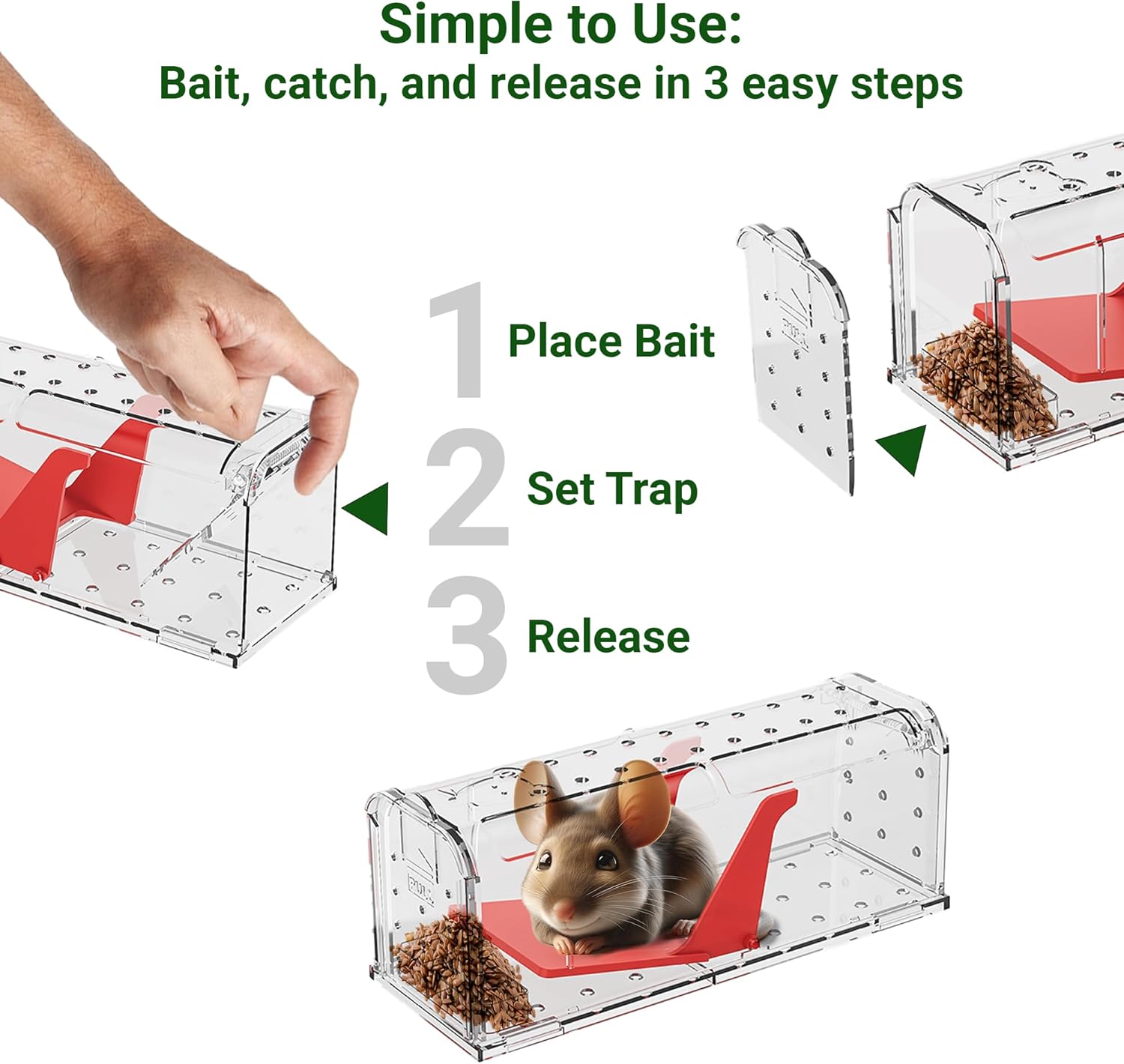 Roshield 2 X Humane MOUSE Traps for Indoors and Outdoors, Duty Pest Trap for Catch Alive. Pets and Children Friendly. Reusable Rodent Mice Trap. Quick, Effective and Highly Sensitive Catcher-3