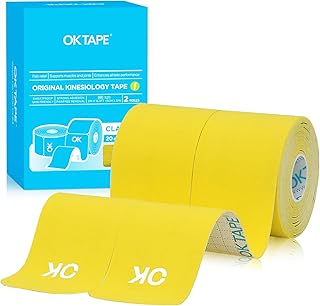 OK TAPE Kinesiology Tape 25cm Precut, 20 Strips, Cotton Elastic Athletic Tape Latex Free, 5cmx5m,2 Rolls,Yellow