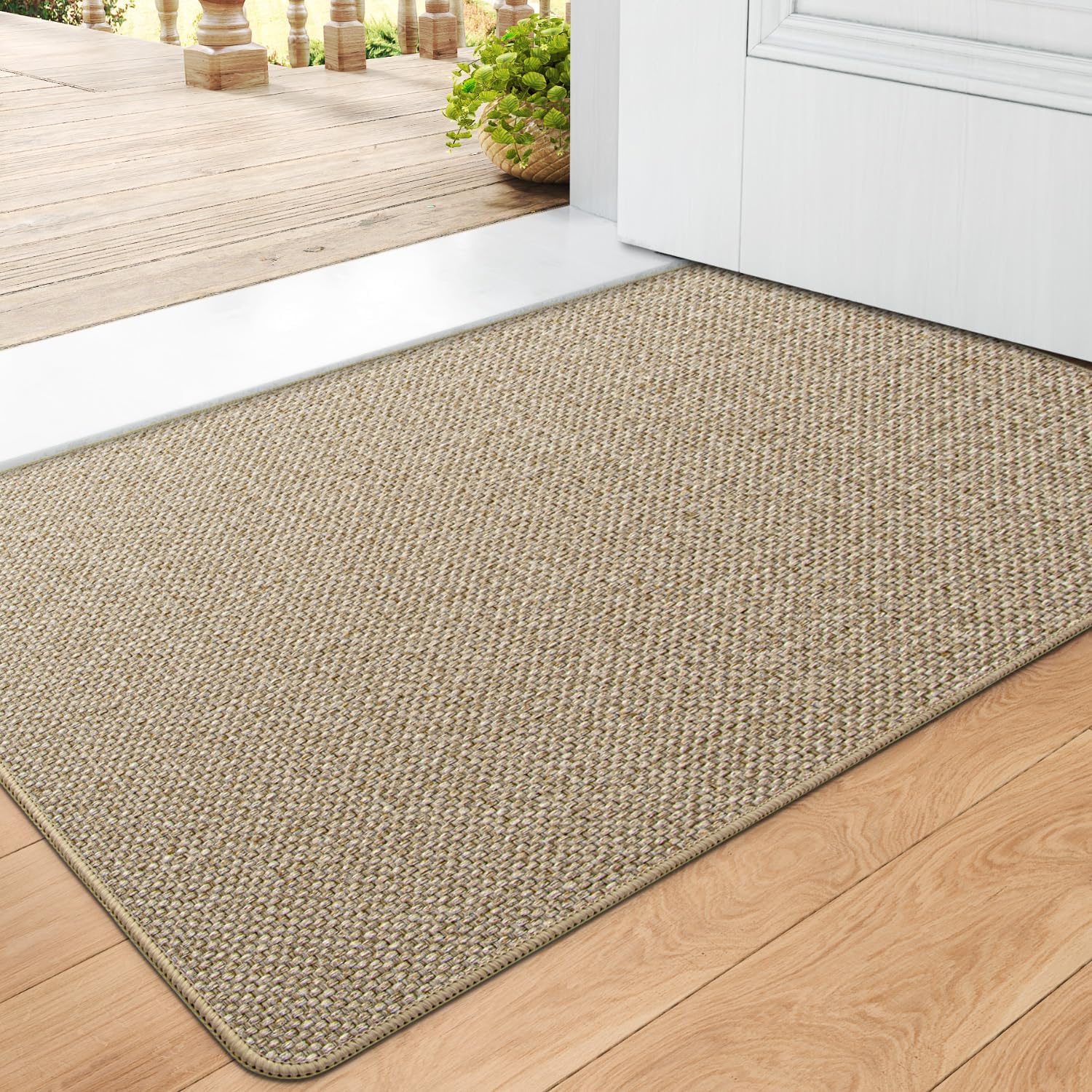 DEXI Door Mat 60 x 90 cm, Doormat Indoor Non-slip Dirt Trapper, Absorbent Inside Entrance Rug, Washable Low Profile Front Door Mats for Entryway, Muddy Shoes & Paws, Beige-0