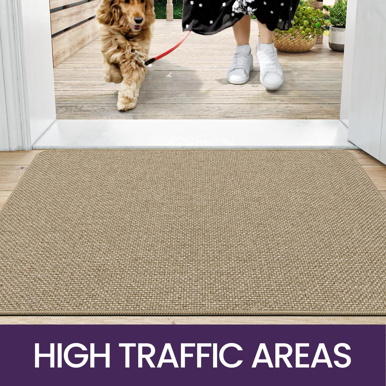 DEXI Door Mat 60 x 90 cm, Doormat Indoor Non-slip Dirt Trapper, Absorbent Inside Entrance Rug, Washable Low Profile Front Door Mats for Entryway, Muddy Shoes & Paws, Beige-7