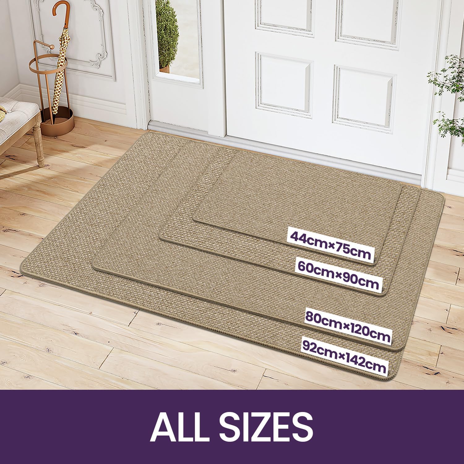 DEXI Door Mat 44 x 75 cm, Doormat Indoor Non-slip Dirt Trapper, Absorbent Inside Entrance Rug, Washable Low Profile Front Door Mats for Entryway, Muddy Shoes & Paws, Beige-1