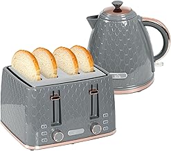 HOMCOM Kettle and Toaster Set, 1.7L 3000W Fast Boil Jug Kettle with Auto Shut Off, 4 Slice Toaster with 7 Level Browning Controls & Crumb Tray, Grey