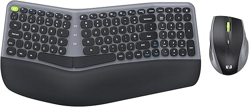 Ergonomic Wireless Keyboard and Mouse Set, Seenda Ergo USB Keyboard Mouse, Split UK Layout, Cushioned Palm Wrist Rest, Compatible with Windows Laptop PC Computer Desktop, Black