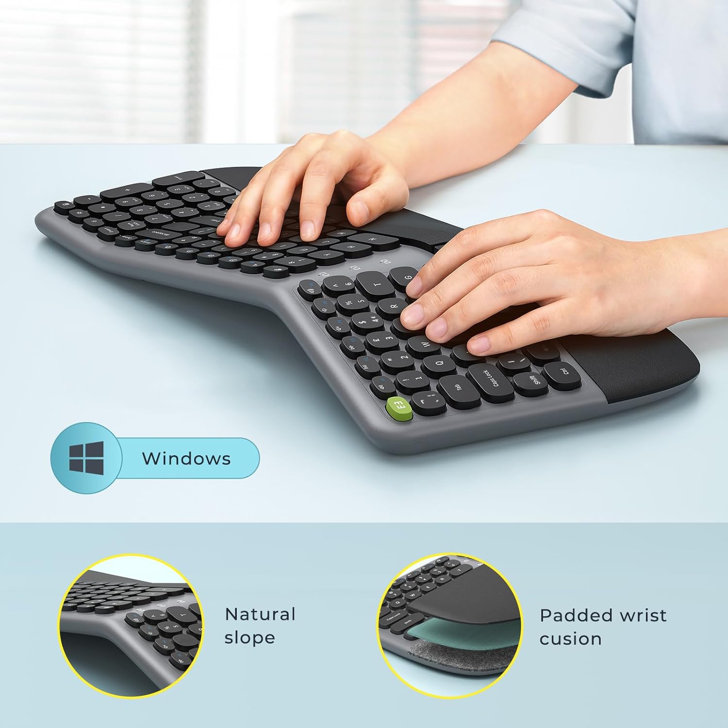 Ergonomic Wireless Keyboard and Mouse Set, Seenda Ergo USB Keyboard Mouse, Split UK Layout, Cushioned Palm Wrist Rest, Compatible with Windows Laptop PC Computer Desktop, Black-2