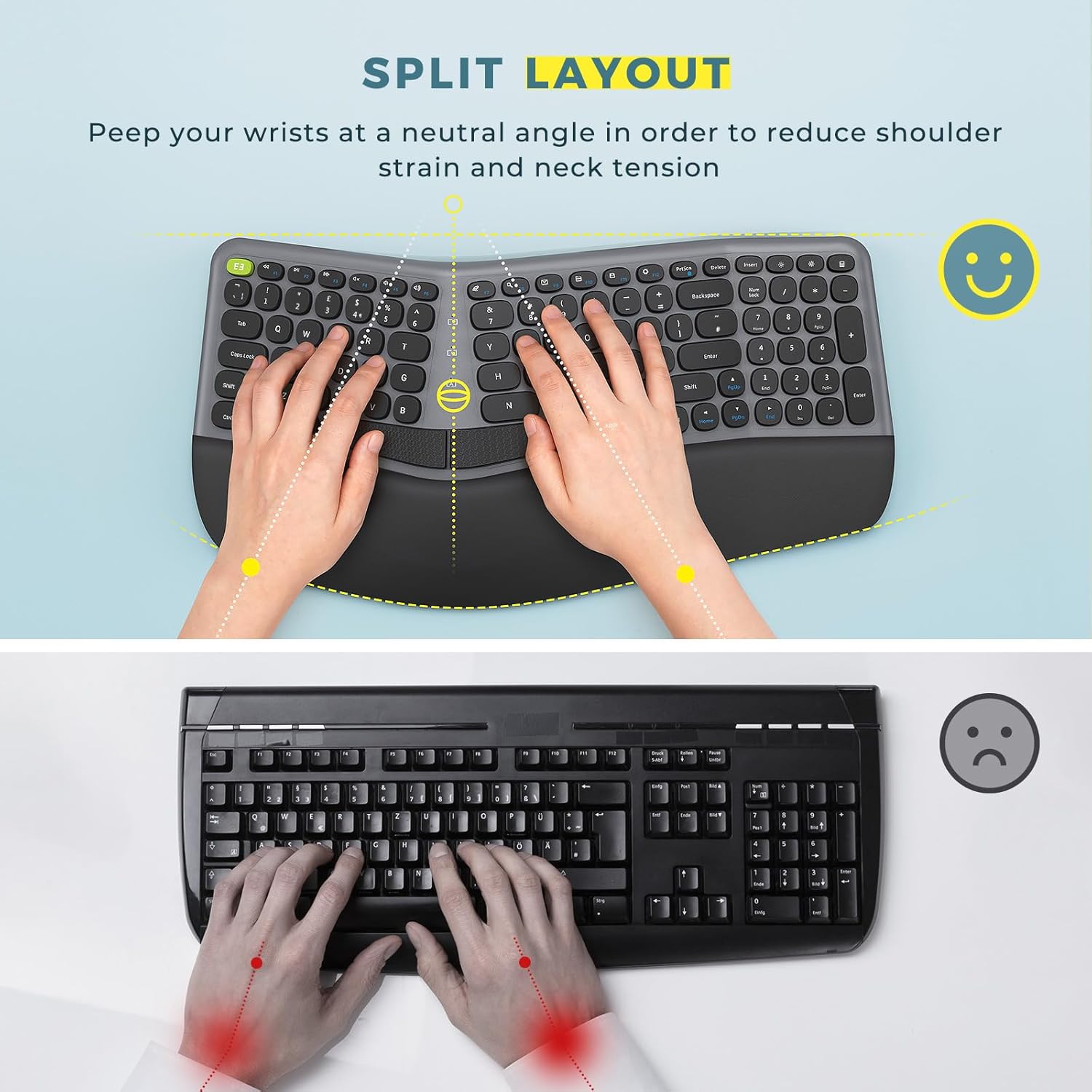 Ergonomic Wireless Keyboard and Mouse Set, Seenda Ergo USB Keyboard Mouse, Split UK Layout, Cushioned Palm Wrist Rest, Compatible with Windows Laptop PC Computer Desktop, Black-3