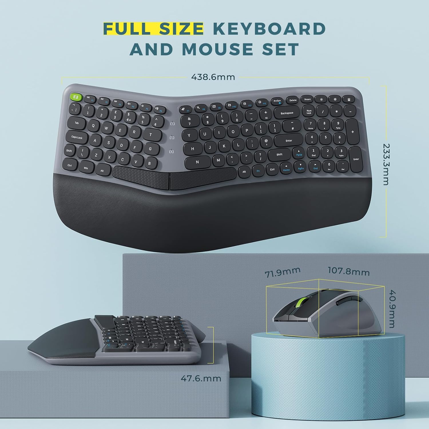 Ergonomic Wireless Keyboard and Mouse Set, Seenda Ergo USB Keyboard Mouse, Split UK Layout, Cushioned Palm Wrist Rest, Compatible with Windows Laptop PC Computer Desktop, Black-5