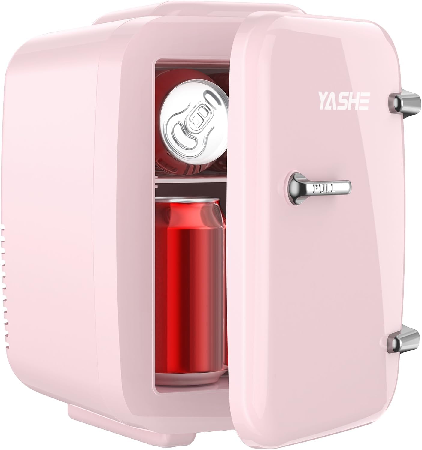 YASHE Mini Fridge, 4 Liter/6 Cans Small Fridgerator for Bedroom, AC/DC Thermoelectric Cooler and Warmer for Skincare Drink Office Dorm Car, Pink-0