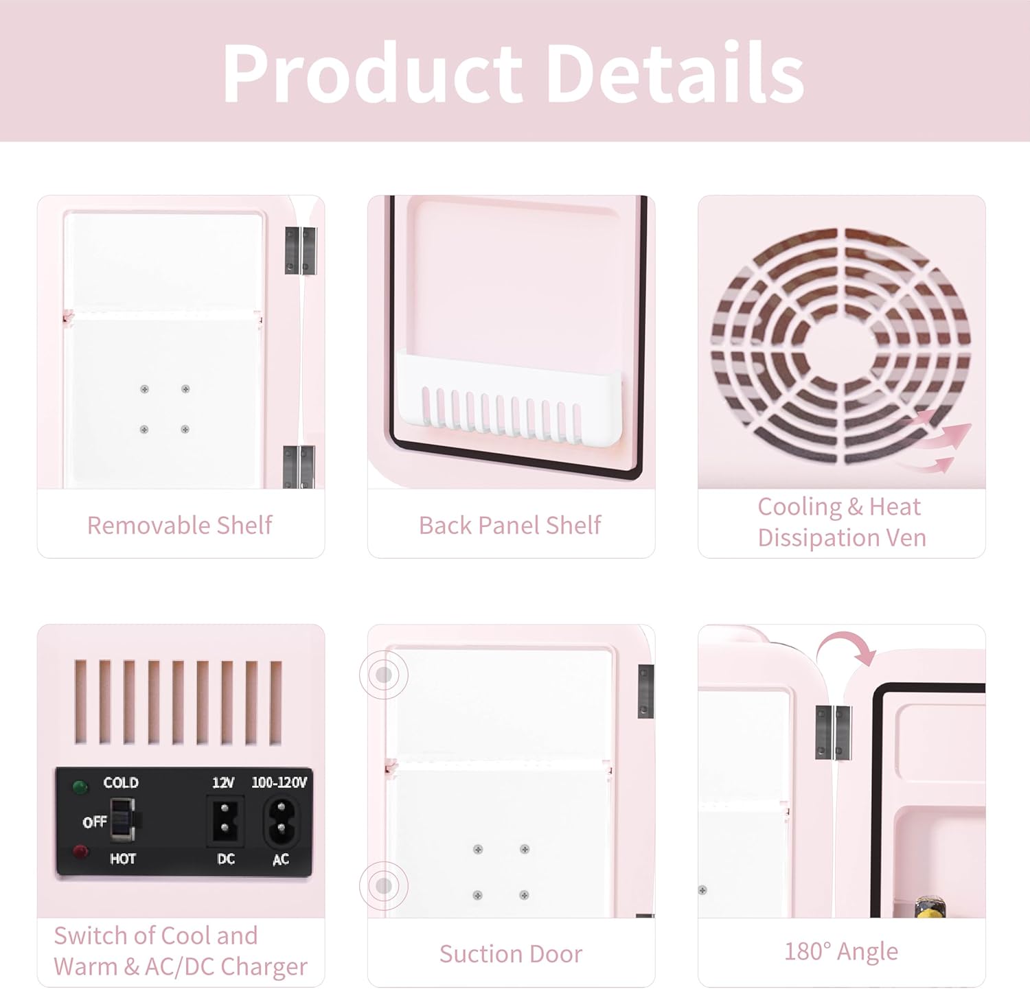 YASHE Mini Fridge, 4 Liter/6 Cans Small Fridgerator for Bedroom, AC/DC Thermoelectric Cooler and Warmer for Skincare Drink Office Dorm Car, Pink-3