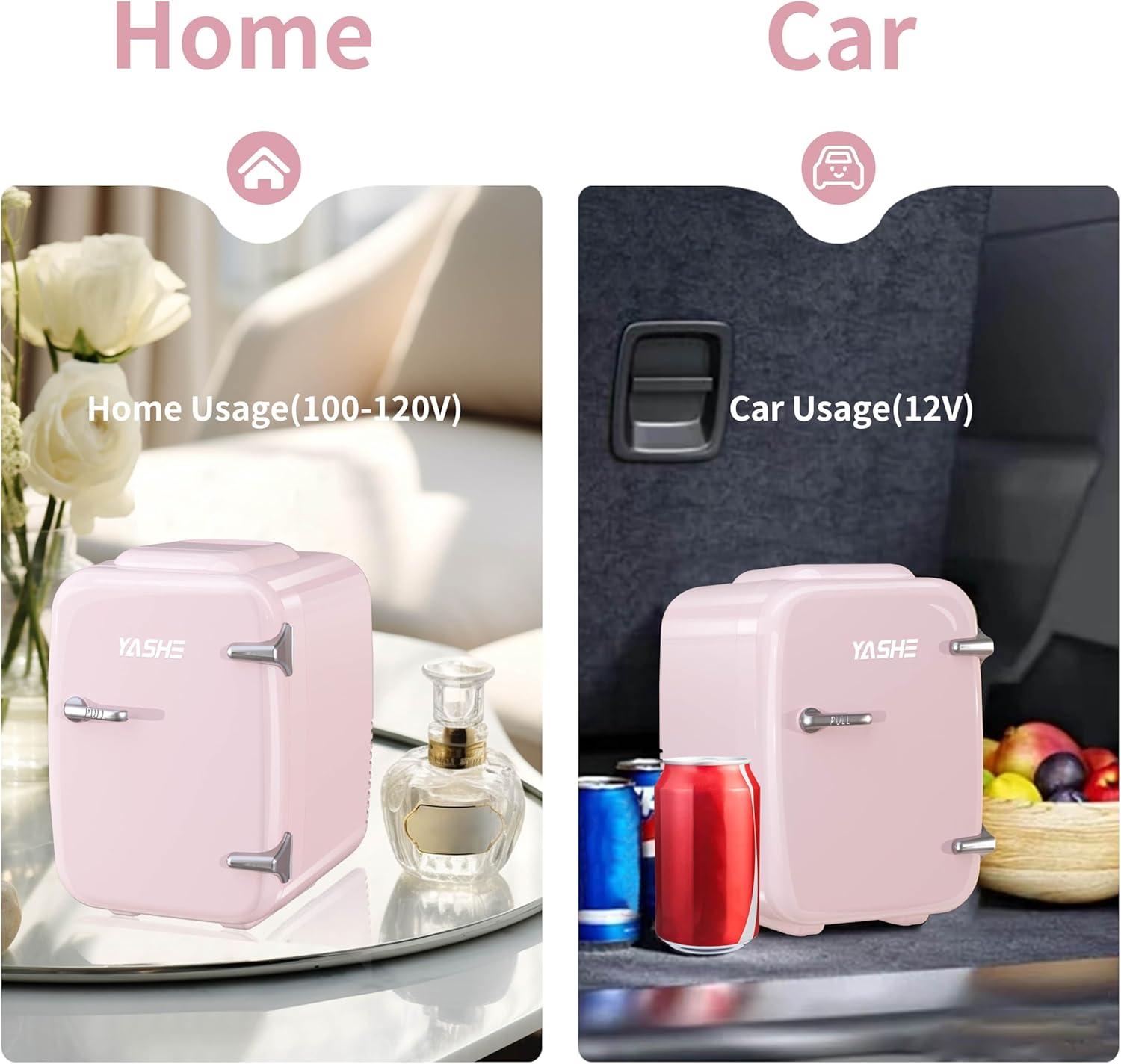 YASHE Mini Fridge, 4 Liter/6 Cans Small Fridgerator for Bedroom, AC/DC Thermoelectric Cooler and Warmer for Skincare Drink Office Dorm Car, Pink-4