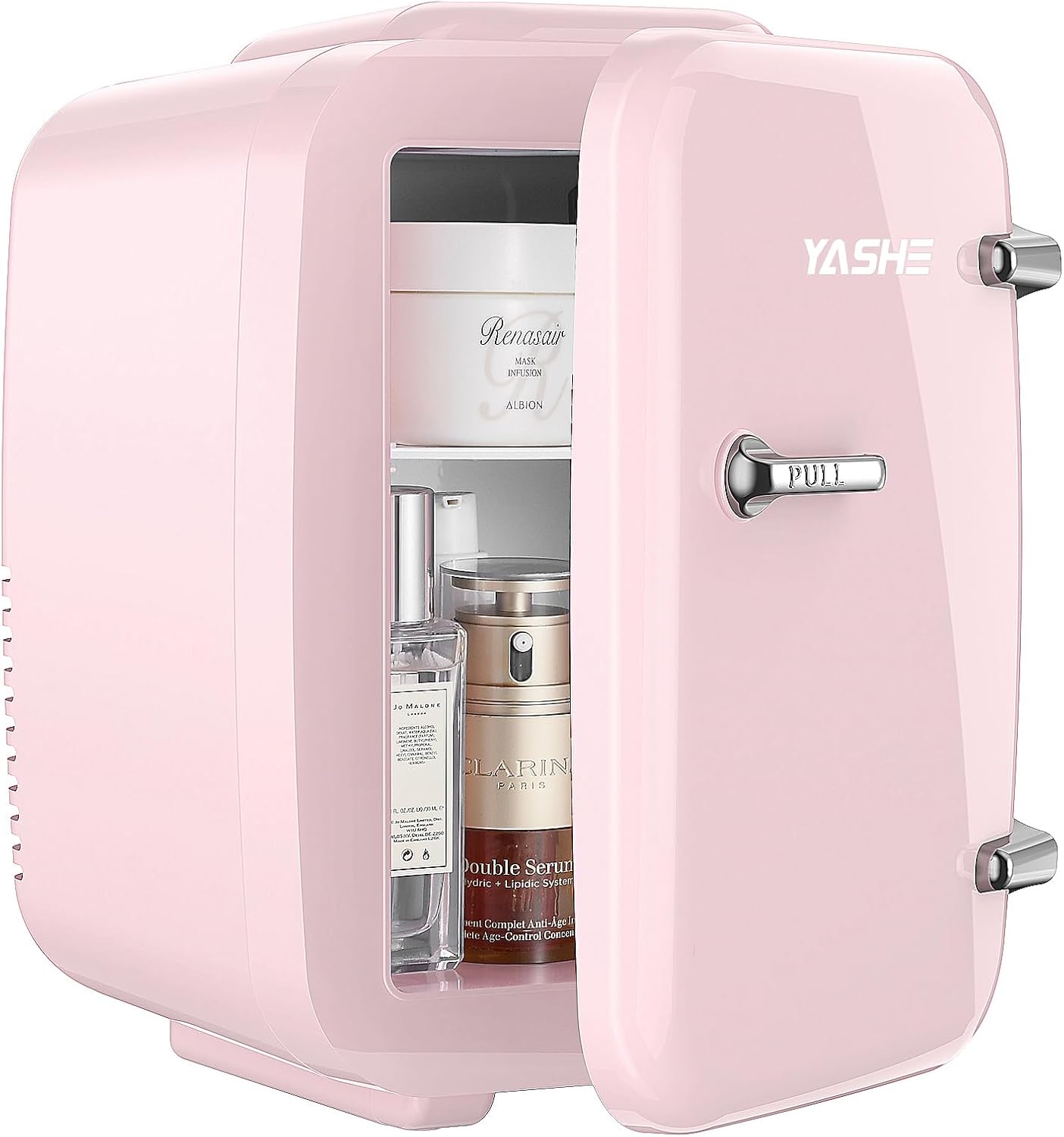 YASHE Mini Fridge, 4 Liter/6 Cans Small Fridgerator for Bedroom, AC/DC Thermoelectric Cooler and Warmer for Skincare Drink Office Dorm Car, Pink-7