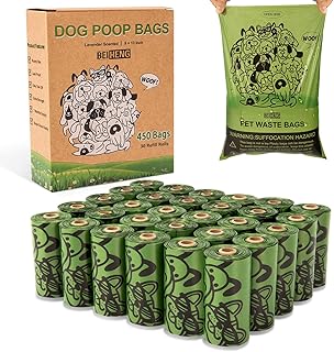 Dog Poo Bags - 450 Counts Biodegradable Thick Leak Proof Pet Poop Waste Bag Refill Rolls for 7 Month Supply, Lavender Scented