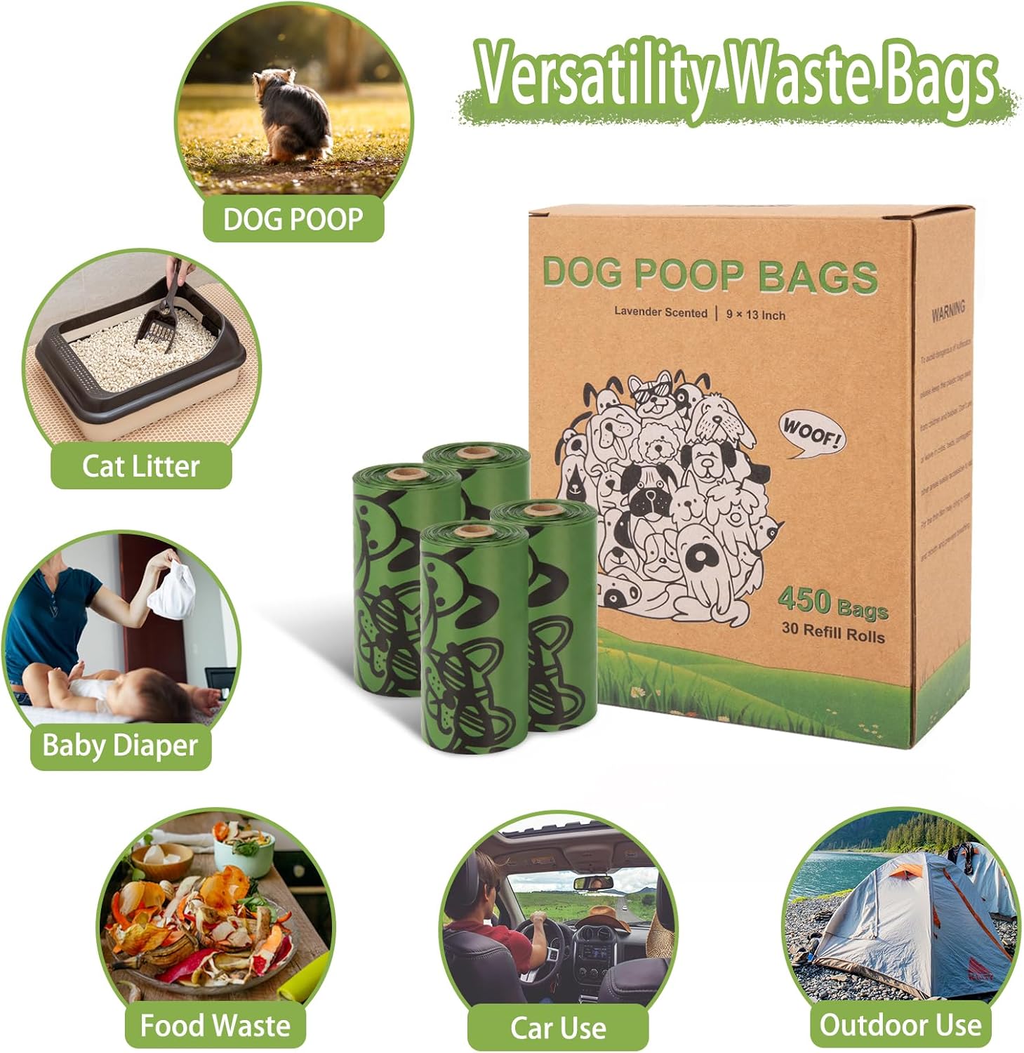 Dog Poo Bags - 450 Counts Biodegradable Thick Leak Proof Pet Poop Waste Bag Refill Rolls for 7 Month Supply, Lavender Scented-4