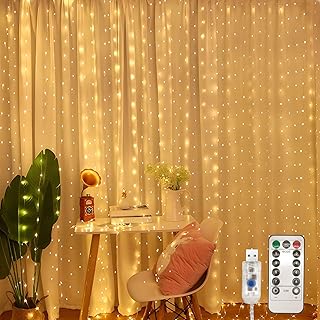 Jsdoin Curtain Fairy Lights, 3.6m x 3m 360leds USB Operated 8 Modes String Light Indoor Outdoor Waterproof Hanging Window Lights with Hooks for Christmas, Wedding, Party,Wall, Home Decorations