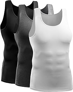 Cadmus Men's Athletic Compression Under Base Layer Sport Tank Top Breathable Wicking Quick Dry Vest 3 Pack