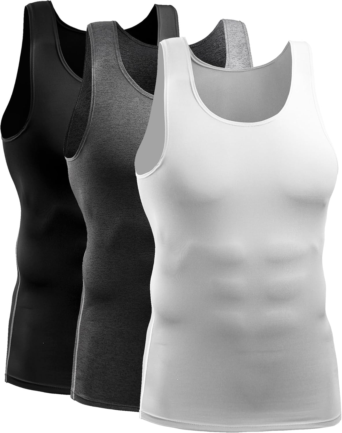 Cadmus Men's Athletic Compression Under Base Layer Sport Tank Top Breathable Wicking Quick Dry Vest 3 Pack-0