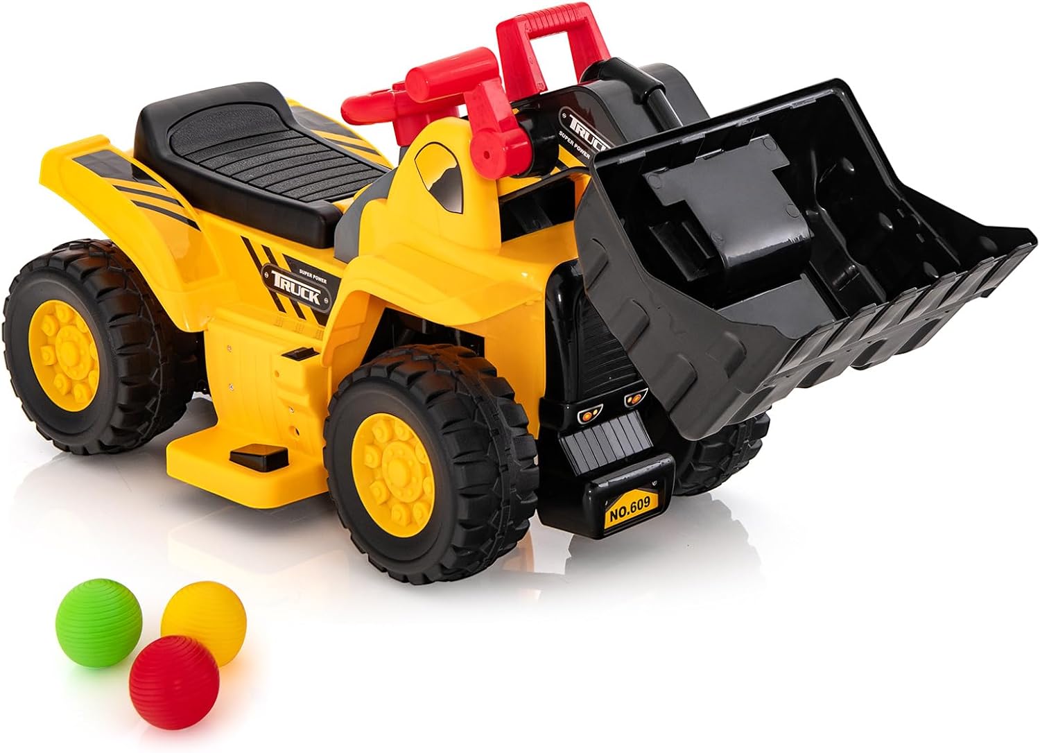 Maxmass Kids Ride on Excavator, 6V Battery Powered Construction Truck with Foldable Basketball Hoop & 3 Balls, Sound Effects, Flexible Arm & Bucket, Toddler Toy Car for 2+ Years Old (Bulldozer)-8