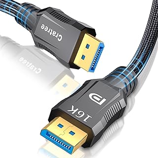 Cratree 16k DisplayPort Cable 2.1 2M,DP to DP Cable VESA Certified,Support 80Gbps,16K 30Hz,8K 120Hz,4K 240Hz/165Hz/144Hz Braided Cord - Compatible FreeSync/G-Sync/Gaming Monitor,PC