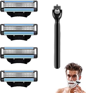 4Pcs Razor Blades Refills with 1 Handle Razors for Mach 3 Blades Replacement Blade with Double Lubrication Strip Compatible with Mach 3 Handles Shaving Manual Shaver Blade Men Father Boyfriend