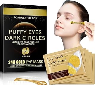 16 Pairs Under Eye Mask Reduce Dark Circles,Puffy Eyes,Undereye Bags,Wrinkles - 24K Gold Under Eye Treatment Masks,Gel Under Eye Patches,Collagen Eye Mask for Under Eye Wrinkles (16 Pairs Boxed)