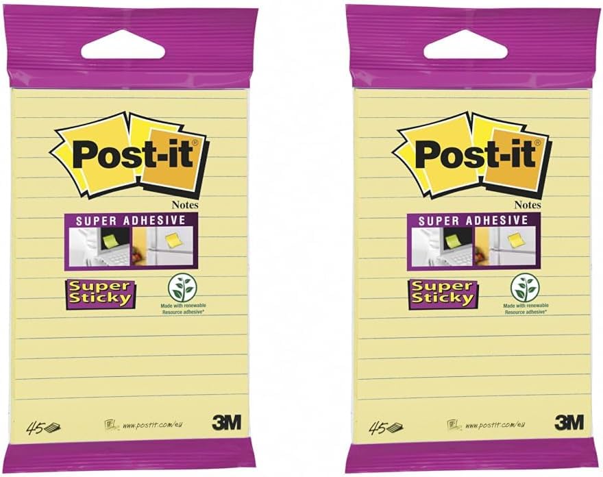 Post-it 703195 101 x 152 mm Super Sticky Lined Notes - Canary Yellow (Pack of 2)-0