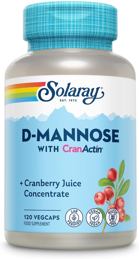 Solaray D-Mannose with CranActin - Cranberry Juice Concentrate - Lab Verified - Vegan - Gluten Free - 120 VegCaps-0