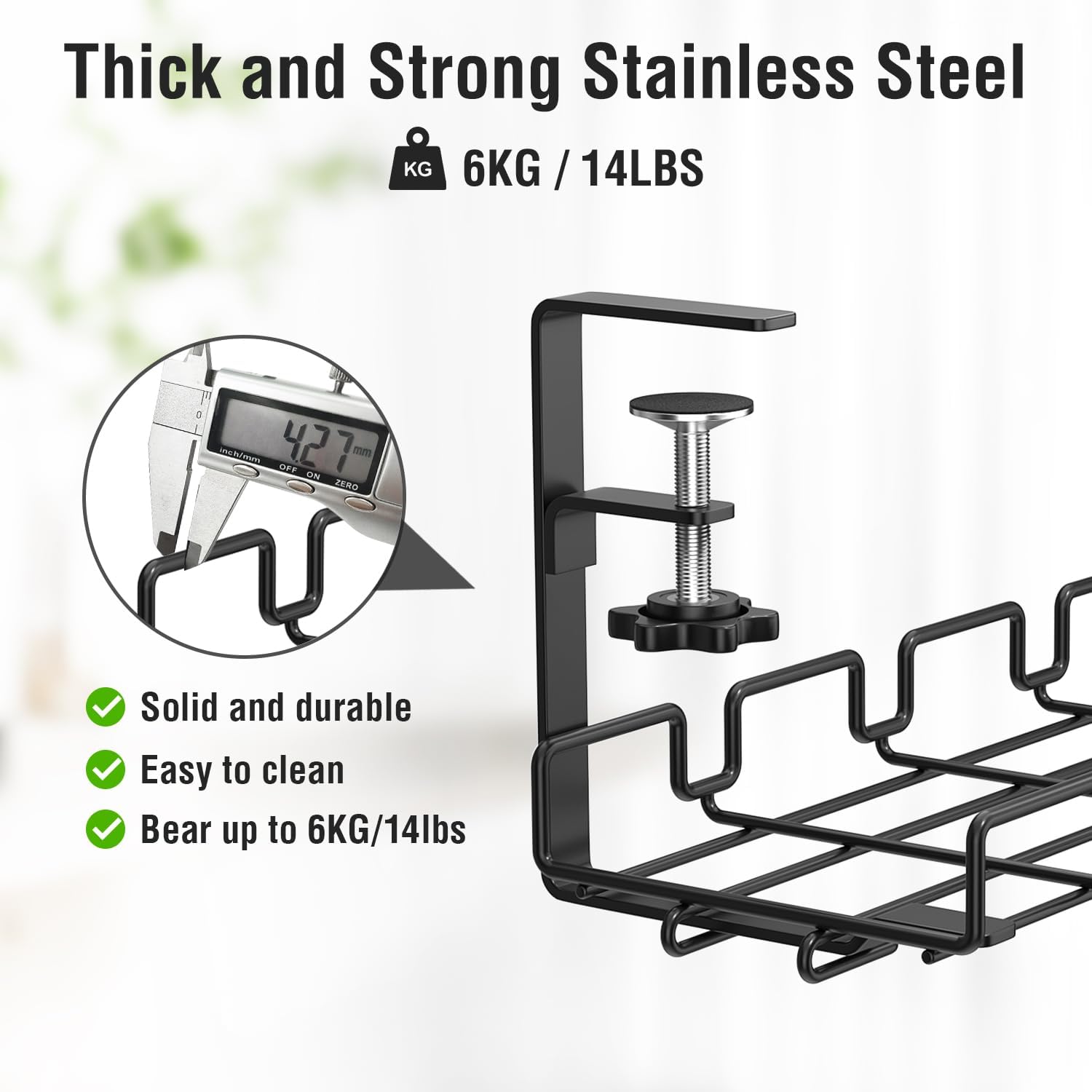 Cable Management Under Desk Cable Tray Wire Tidy Organiser No-Drill With Clamp Cable Tidy Basket Sturdy Metal For Managing Cables and Power Strips 16x5.6x6.3 inch-1