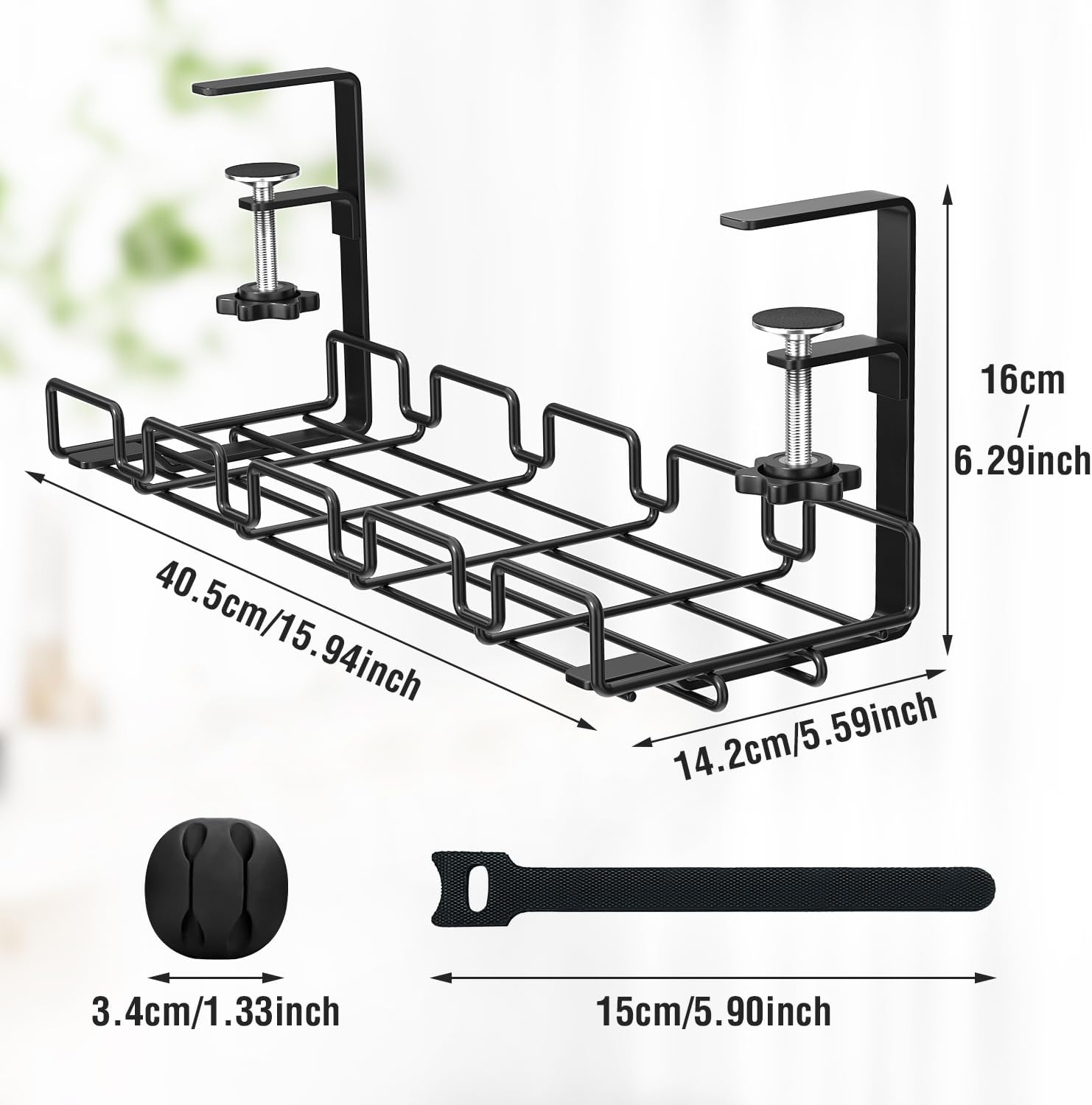 Cable Management Under Desk Cable Tray Wire Tidy Organiser No-Drill With Clamp Cable Tidy Basket Sturdy Metal For Managing Cables and Power Strips 16x5.6x6.3 inch-4